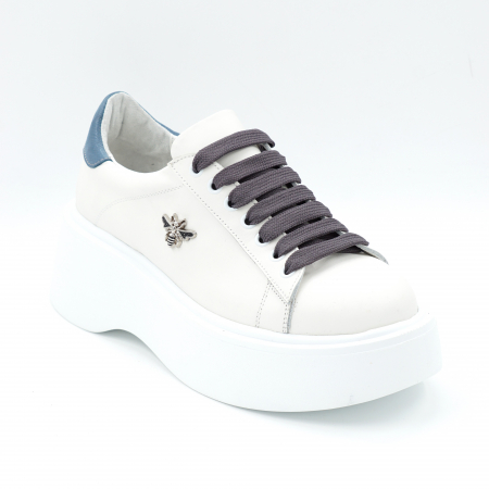Pantofi dama tip adidas din piele naturala alba si albastru deschis belu sidefat cu varf rotund si talpa inalta 6 cmt 62921-24 [1]