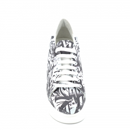 Pantofi dama tip adidas din piele naturala imprimeu alb cu negru cu varf rotund si talpa 4 cm 63021-4-24 [4]
