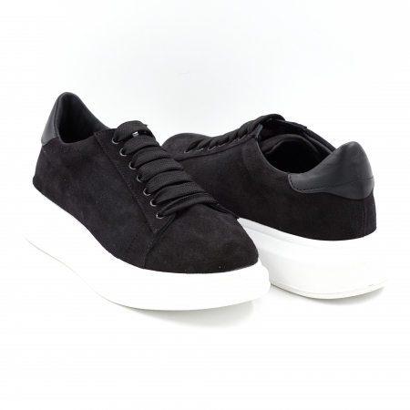 Pantofi dama tip adidas din piele naturala intoarsa neagra cu varf rotund si talpa de 4 cm 63021-6-24 [2]