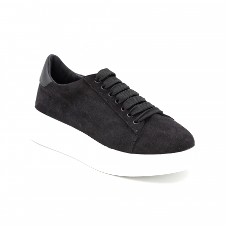 Pantofi dama tip adidas din piele naturala intoarsa neagra cu varf rotund si talpa de 4 cm 63021-6-24 [1]