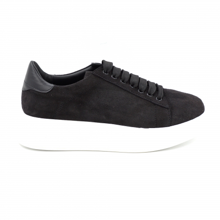 Pantofi casual & sport dama - Pantofi dama tip adidas din piele naturala intoarsa neagra cu varf rotund si talpa de 4 cm 63021-6-24