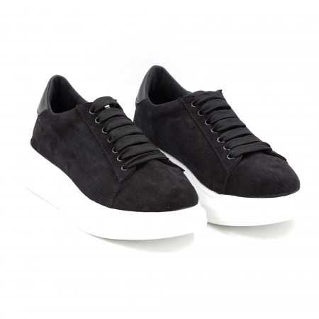 Pantofi dama tip adidas din piele naturala intoarsa neagra cu varf rotund si talpa de 4 cm 63021-6-24 [3]