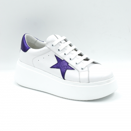 Pantofi dama tip adidas din piele naturala alba si mov metalizat cu varf rotund si talpa de 5 cm 54621-25 [1]