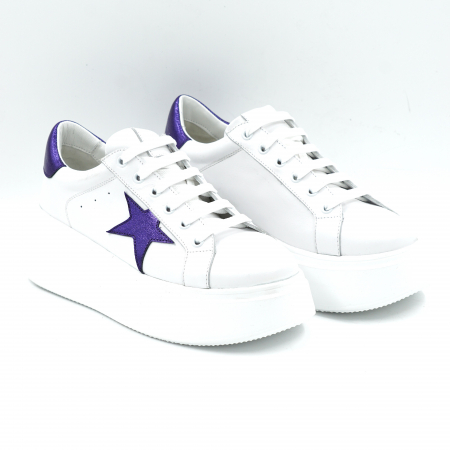 Pantofi dama tip adidas din piele naturala alba si mov metalizat cu varf rotund si talpa de 5 cm 54621-25 [2]