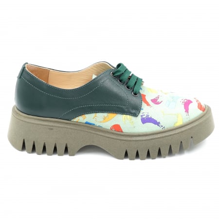 Pantofi casual & sport dama - Pantofi dama casual  din piele naturala verde menta si cu imprimeu multicolor cu varf rotund si talpa 4 cm51321-1-24
