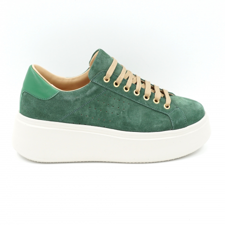 Pantofi dama - Pantofi dama tip adidas din piele naturala  intoarsa verde menta cu varf rotund si talpa inalta 6 cm 51321-1-24