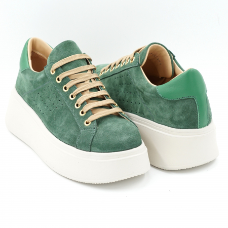 Pantofi dama tip adidas din piele naturala  intoarsa verde menta cu varf rotund si talpa inalta 6 cm 51321-1-24 [3]