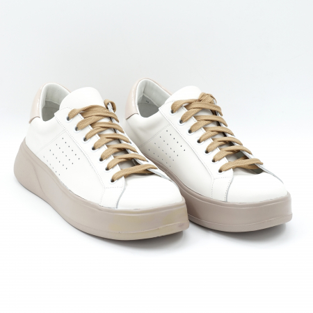 Pantofi dama tip adidas  din piele naturala alba si lacuita grej cu varf rotund si talpa 3 cm 51321-24 [1]