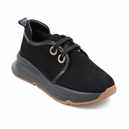 Pantofi dama tip adidas din piele naturala intoarsa si lacuita neagra cu varf rotund si talpa 3 cm 53820-24 [1]