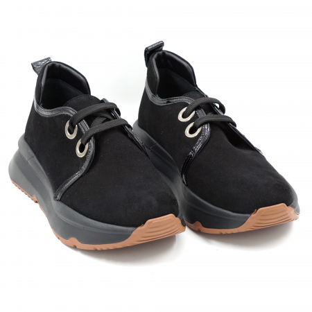 Pantofi dama tip adidas din piele naturala intoarsa si lacuita neagra cu varf rotund si talpa 3 cm 53820-24 [2]