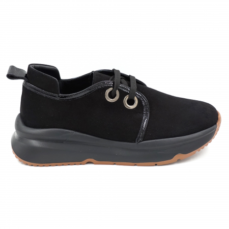 Pantofi casual & sport dama - Pantofi dama tip adidas din piele naturala intoarsa si lacuita neagra cu varf rotund si talpa 3 cm 53820-24