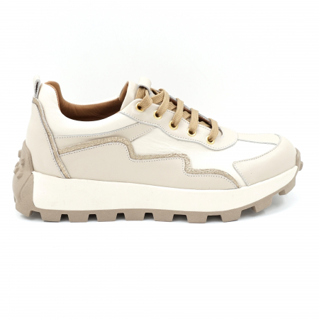 Pantofi casual & sport dama - Pantofi dama tip adidas  din piele naturala  bej deschis si auriu cu varf rotund si talpa 3 cm 55721-24