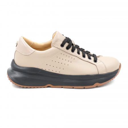 Pantofi dama - Pantofi dama tip adidas  din piele naturala  bej inchis cu varf rotund si talpa 4 cm 60521-24