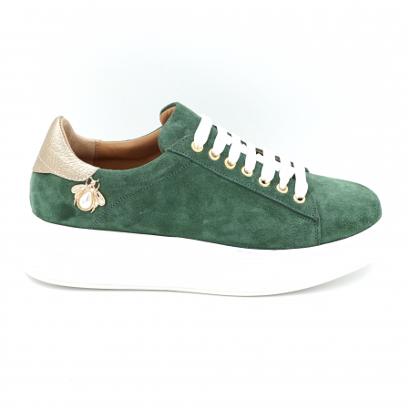 Pantofi dama - Pantofi dama tip adidas  din piele naturala intoarsa verde menta si aurie cu varf rotund si talpa inalta 5 cm 62821-1-24