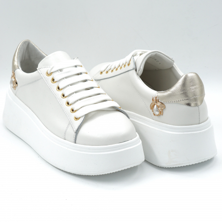 Pantofi dama tip adidas din piele naturala alba si aurie cu varf rotund si talpa inalta 5 cm 62821-24 [3]