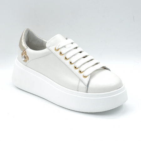 Pantofi dama tip adidas din piele naturala alba si aurie cu varf rotund si talpa inalta 6 cm 62821-24 [1]