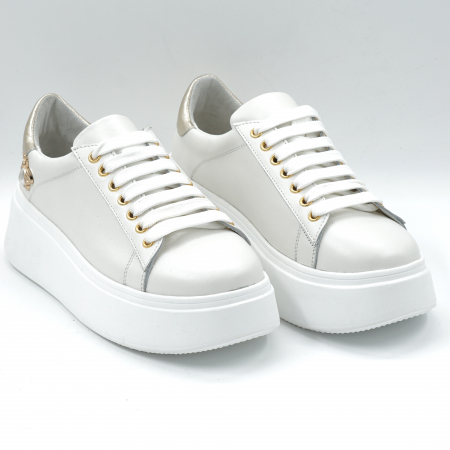 Pantofi dama tip adidas din piele naturala alba si aurie cu varf rotund si talpa inalta 6 cm 62821-24 [2]