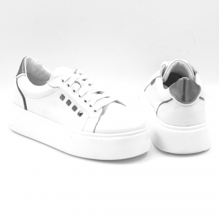 Pantofi dama tip adidas din piele naturala alba si argintie cu varf rotund si talpa de 3 cm 64521-25 [4]