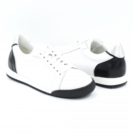 Pantofi dama tip adidas din piele naturala alba si neagra cu varf rotund si talpa de 2 cm 63621-25 [3]