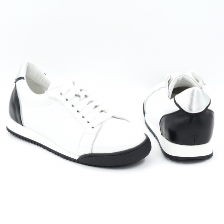 Pantofi dama tip adidas din piele naturala alba si neagra cu varf rotund si talpa de 2 cm 63621-25 [4]