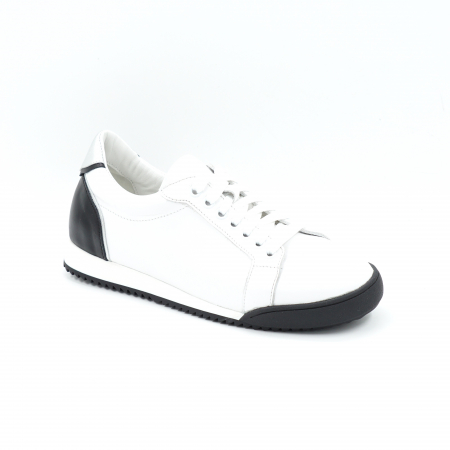 Pantofi dama tip adidas din piele naturala alba si neagra cu varf rotund si talpa de 2 cm 63621-25 [1]