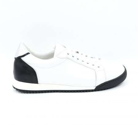Pantofi casual & sport dama - Pantofi dama tip adidas din piele naturala alba si neagra cu varf rotund si talpa de 2 cm 63621-25