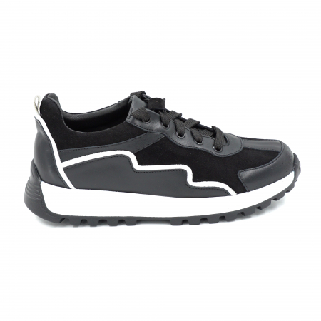 Pantofi casual & sport dama - Pantofi dama tip adidas din piele naturala neagra si alba cu varf rotund si talpa de 3 cm 55721-25