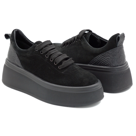 Pantofi dama casual din piele naturala intoarsa neagra cu varf rotund si talpa de 5 cm 56620-25 [3]