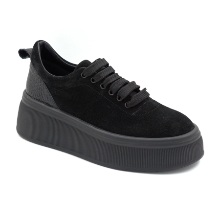 Pantofi dama casual din piele naturala intoarsa neagra cu varf rotund si talpa de 5 cm 56620-25 [1]