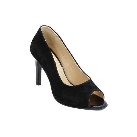 Pantofi decupati dama din piele naturala intoarsa neagra, cu varf rotund si toc inalt subtire de 9 cm 1027-4-26 [1]