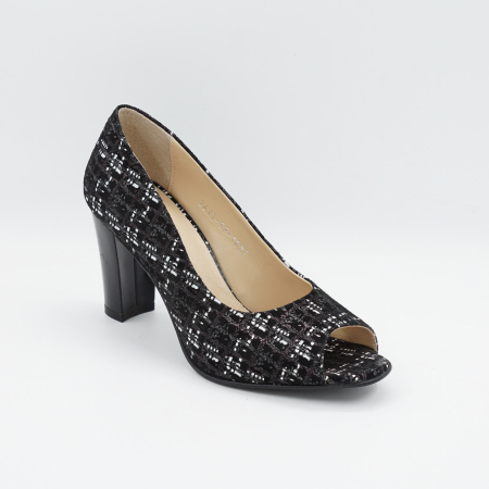 Pantofi decupati dama din piele naturala neagra cu imprimeu, cu varf rotund si toc mediu gros de 8 cm 1027-9-26 [1]