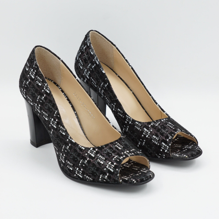 Pantofi decupati dama din piele naturala neagra cu imprimeu, cu varf rotund si toc mediu gros de 8 cm 1027-9-26 [2]