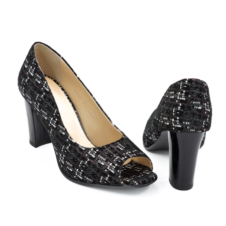 Pantofi decupati dama din piele naturala neagra cu imprimeu, cu varf rotund si toc mediu gros de 8 cm 1027-9-26 [4]