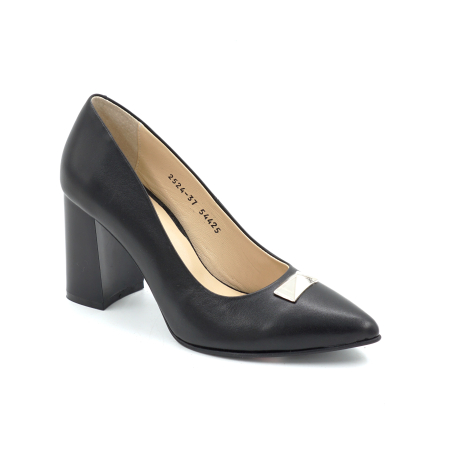 Pantofi din piele naturala neagra cu varf ascutit stiletto si toc mediu gros de 8 cm 54325-2-25 [4]
