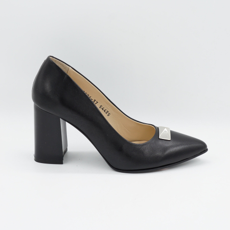 Pantofi din piele naturala neagra, cu varf ascutit stiletto si toc mediu gros de 8 cm 54325-2-25 [1]