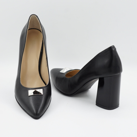 Pantofi din piele naturala neagra, cu varf ascutit stiletto si toc mediu gros de 8 cm 54325-2-25 [5]