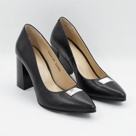 Pantofi din piele naturala neagra, cu varf ascutit stiletto si toc mediu gros de 8 cm 54325-2-25 [3]