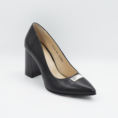 Pantofi din piele naturala neagra, cu varf ascutit stiletto si toc mediu gros de 8 cm 54325-2-25 [2]