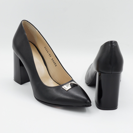 Pantofi din piele naturala neagra, cu varf ascutit stiletto si toc mediu gros de 8 cm 54325-2-25 [4]