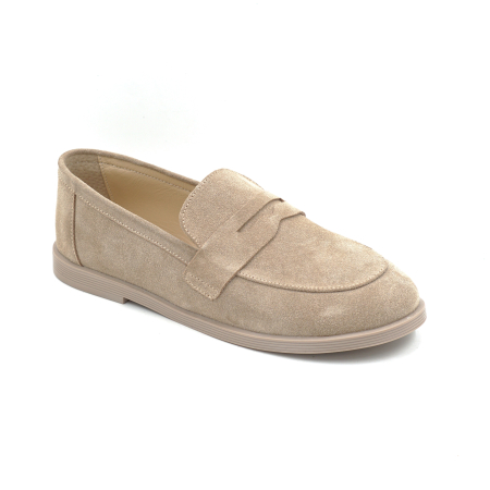 Pantofi dama tip barefoot din piele naturala intoarsa bej cappucino cu varf rotund si talpa de 1 cm 55525-3-25 [1]