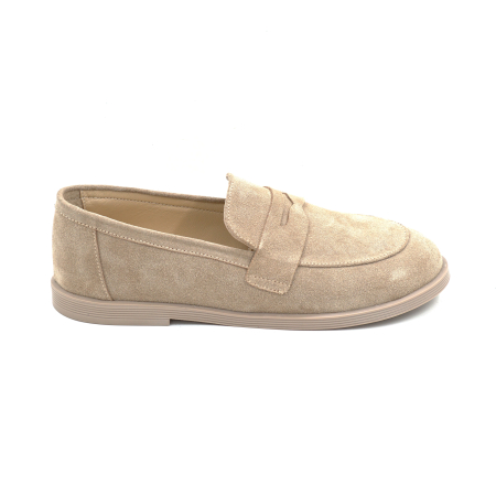 Lichidare stocuri - Pantofi dama tip barefoot din piele naturala intoarsa bej cappucino cu varf rotund si talpa de 1 cm 55525-3-25