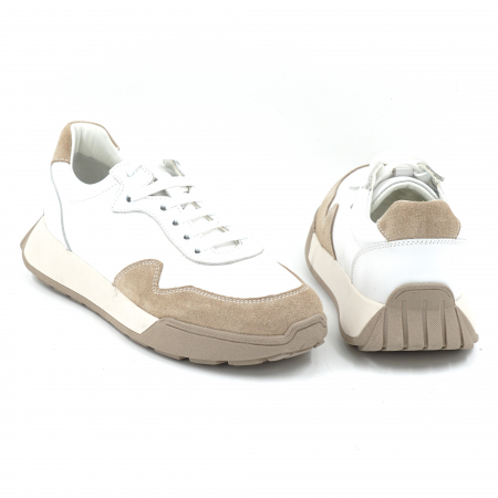 Pantofi dama tip adidas din piele naturala alba si bej inchis cu varf rotund si talpa de 3 cm 52724-25 [4]