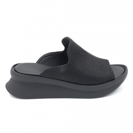 Sandale casual & sport dama - Papuci dama din piele naturala neagra cu imprimeu cu varf rotund si talpa inalta 5 cm 1120-1-24