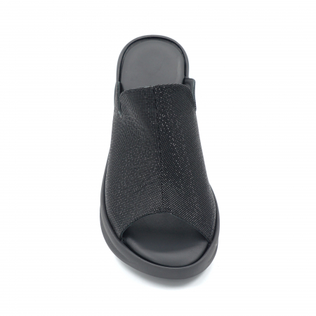 Papuci dama din piele naturala neagra cu imprimeu cu varf rotund si talpa inalta 5 cm 1120-1-24 [4]