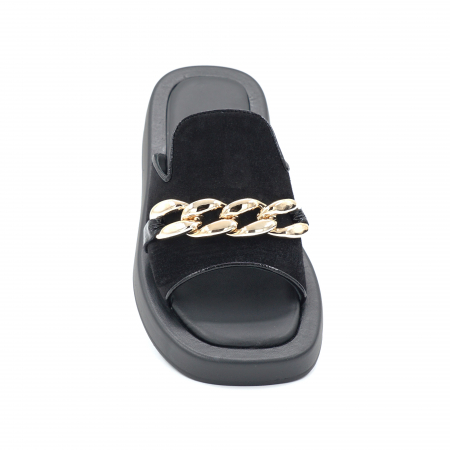Papuci dama din piele naturala intoarsa neagra cu varf rotund si talpa 4 cm  11620-24 [4]