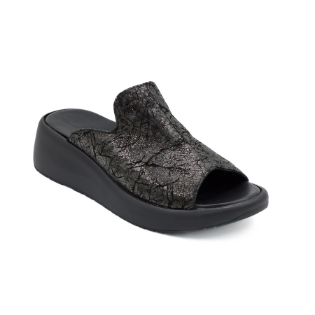 Sabot dama din piele naturala neagra cu imprimeu, cu varf rotund si talpa inalta 4 cm 1120-26 [1]