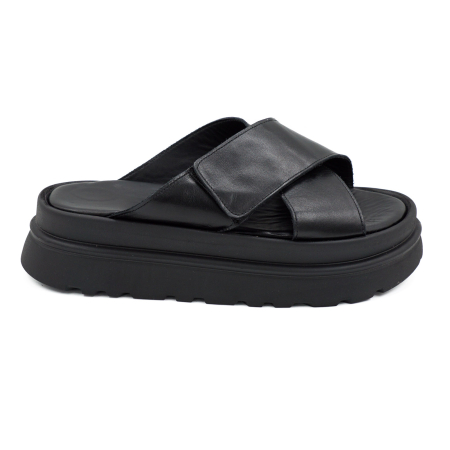 Sandale casual & sport dama - Sabot dama din piele naturala neagra, cu varf rotund si talpa inalta 4 cm 0726-3-26