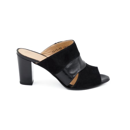 Sabot dama din piele naturala intoarsa si lacuita neagra, cu varf rotund si toc mediu gros  7 cm 4418-26 [0]