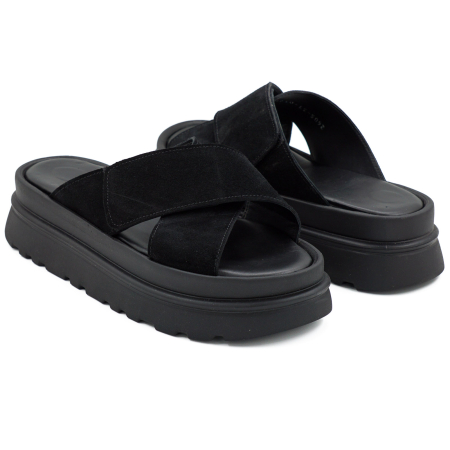 Sabot dama din piele naturala intoarsa neagra, cu varf rotund si talpa inalta 4 cm 0726-1-26 [3]