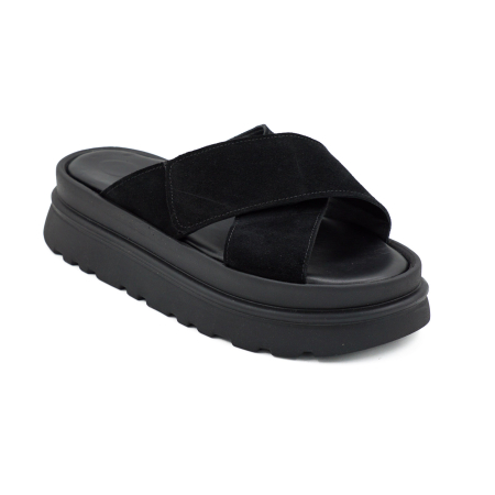 Sabot dama din piele naturala intoarsa neagra, cu varf rotund si talpa inalta 4 cm 0726-1-26 [1]